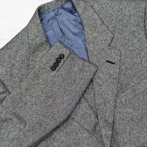 Oxxford Clothes 46R Wool Blazer Gray Nailhead Tweed Golden Fleece Handmade